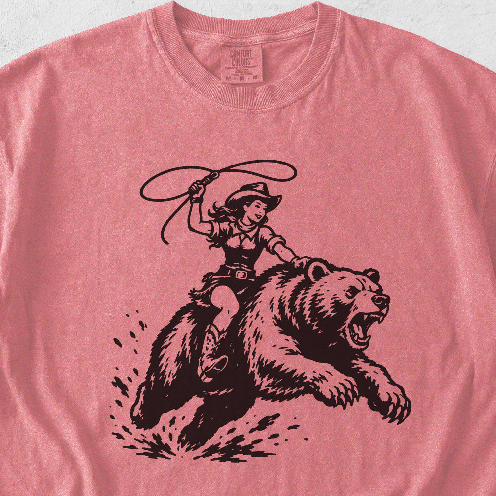 Cowgirl Riding Grizzly Tshirt
