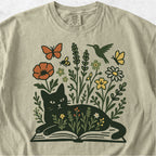 Wildflower Book Cat Tshirt