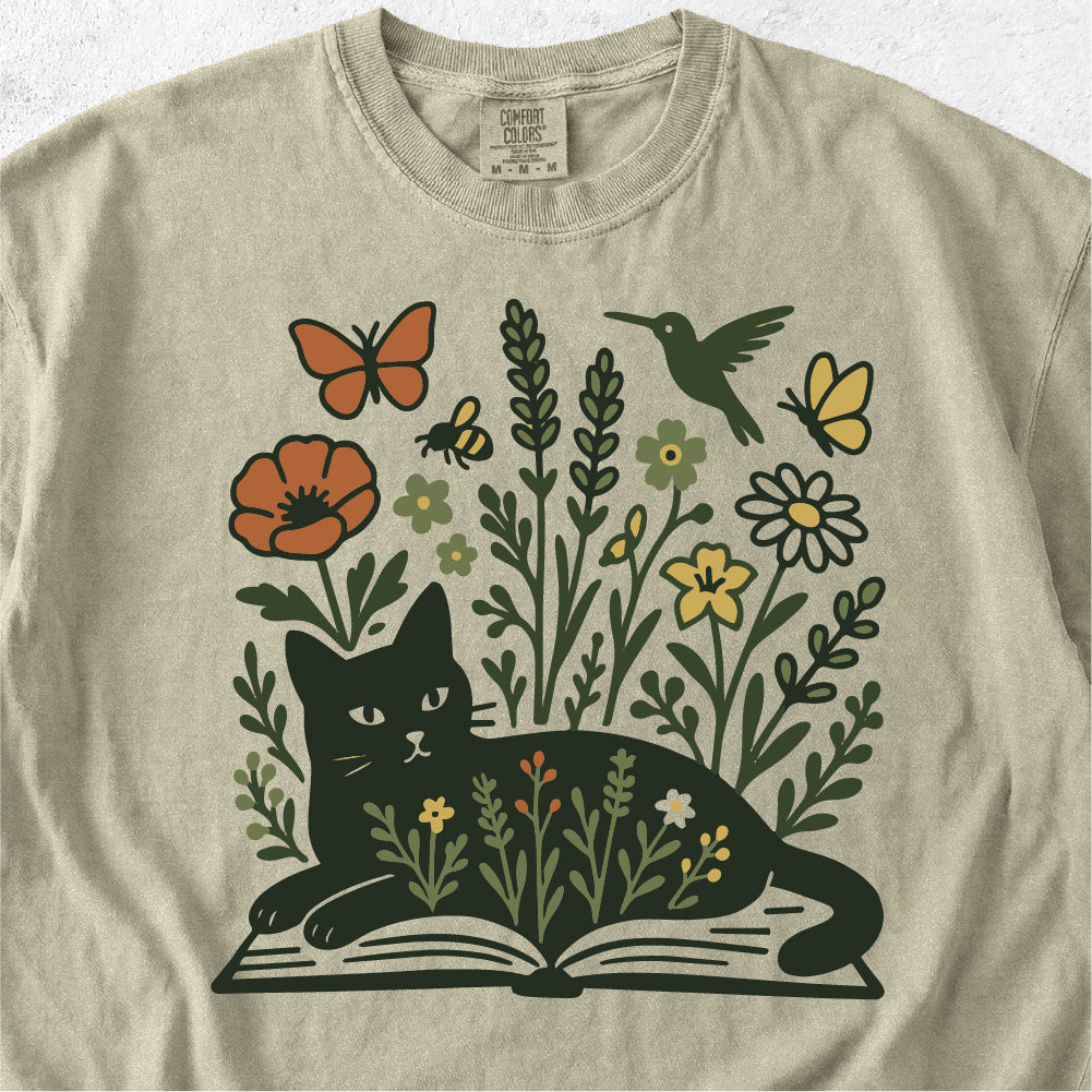 Wildflower Book Cat Tshirt