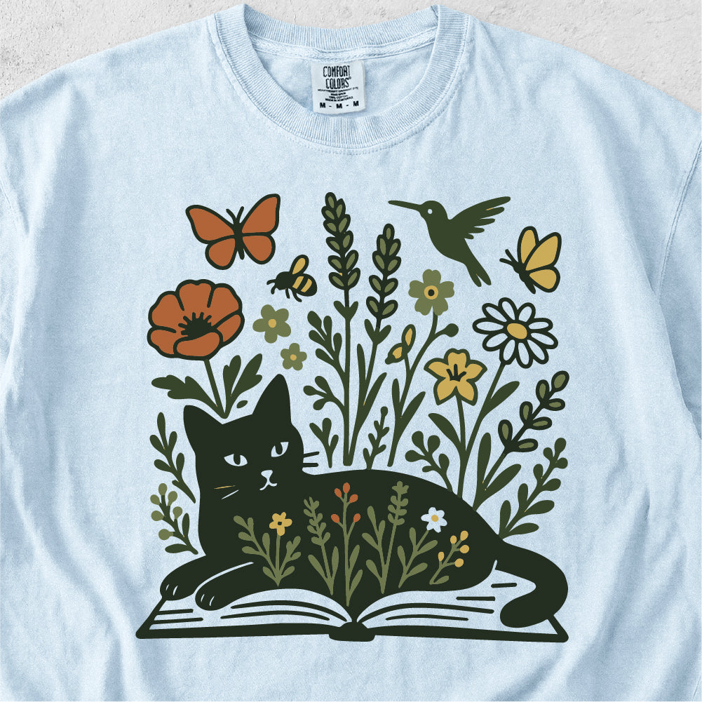 Wildflower Book Cat Tshirt