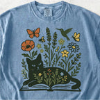 Wildflower Book Cat Tshirt