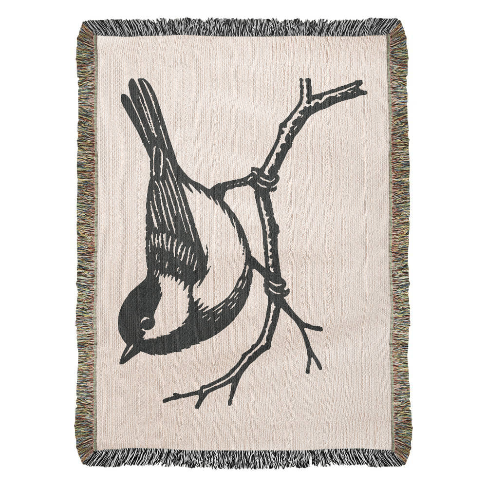 Chickadee on a Branch Woven Blanket