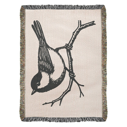 Chickadee on a Branch Woven Blanket