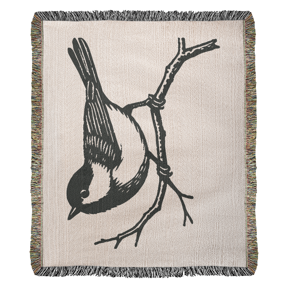 Chickadee on a Branch Woven Blanket