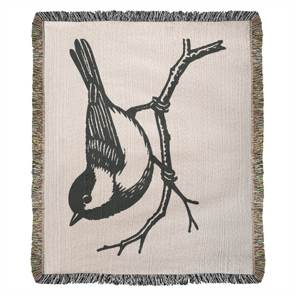 Chickadee on a Branch Woven Blanket
