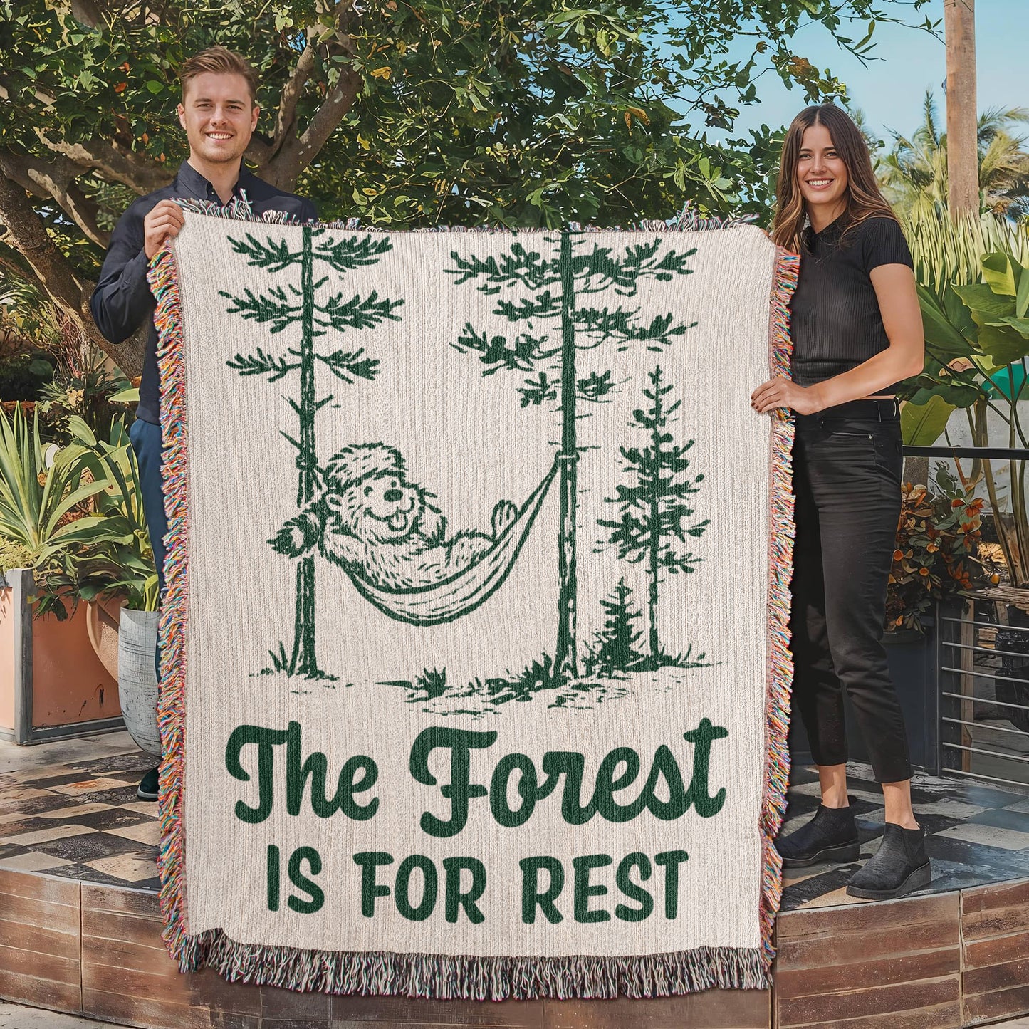 The Forest Is For Rest Woven Blanket