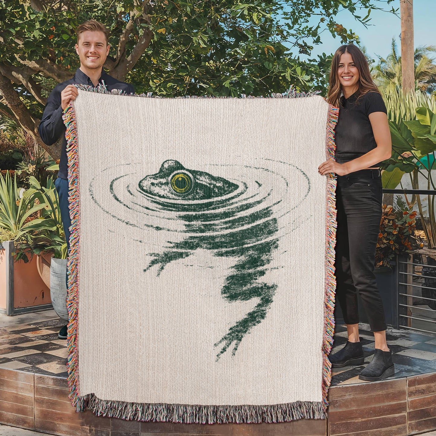 Frog Swimming Woven Blanket