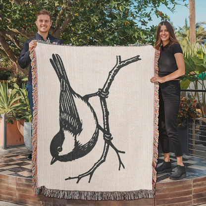 Chickadee on a Branch Woven Blanket