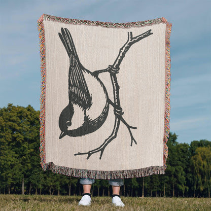 Chickadee on a Branch Woven Blanket