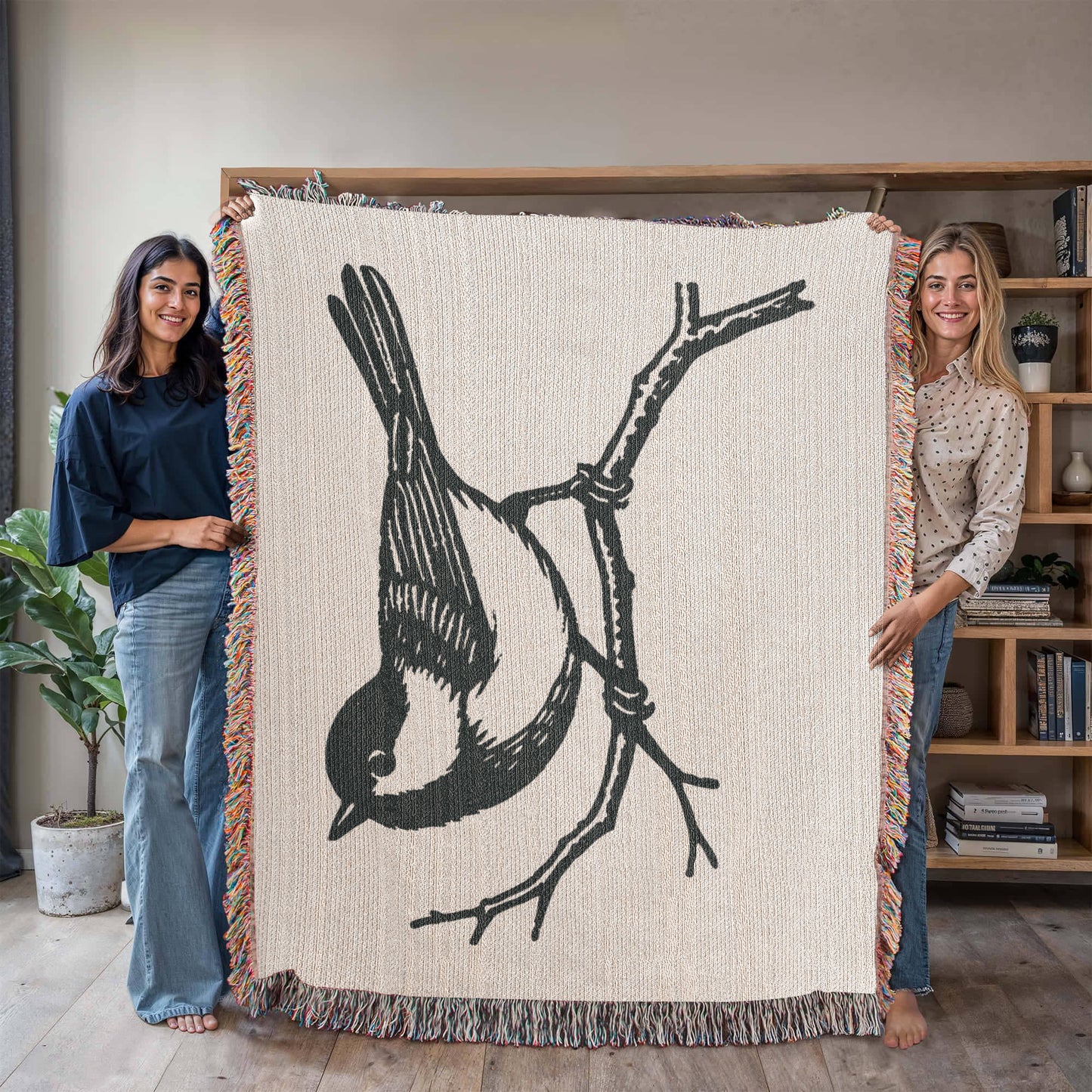 Chickadee on a Branch Woven Blanket