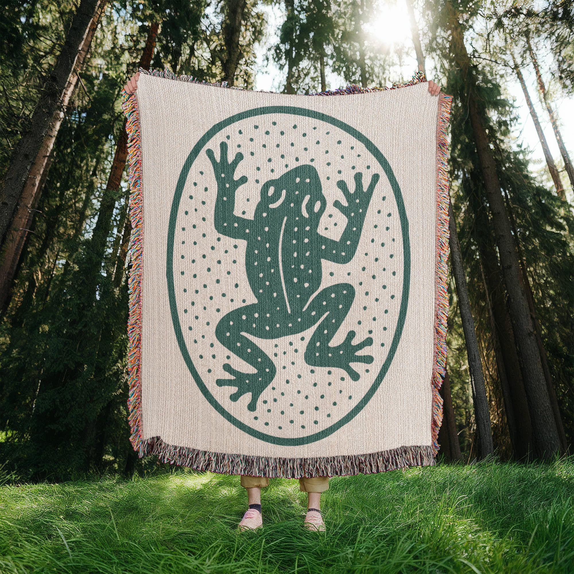 Frog  Folk Art Woven Blanket