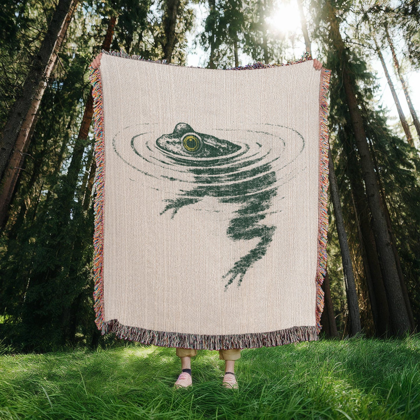Frog Swimming Woven Blanket