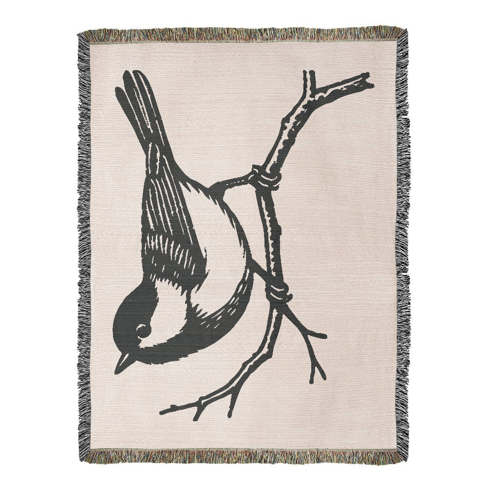 Chickadee on a Branch Woven Blanket