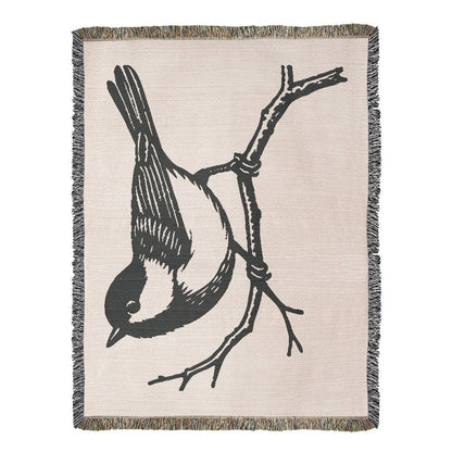 Chickadee on a Branch Woven Blanket