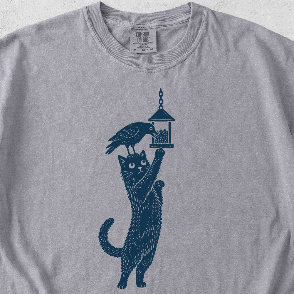 Cat Crow Bird Feeder Tshirt